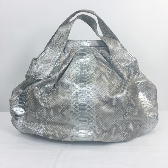 Ted Rossi Silver Metallic Python Snake Hobo Bag VG - Picture 2 of 8